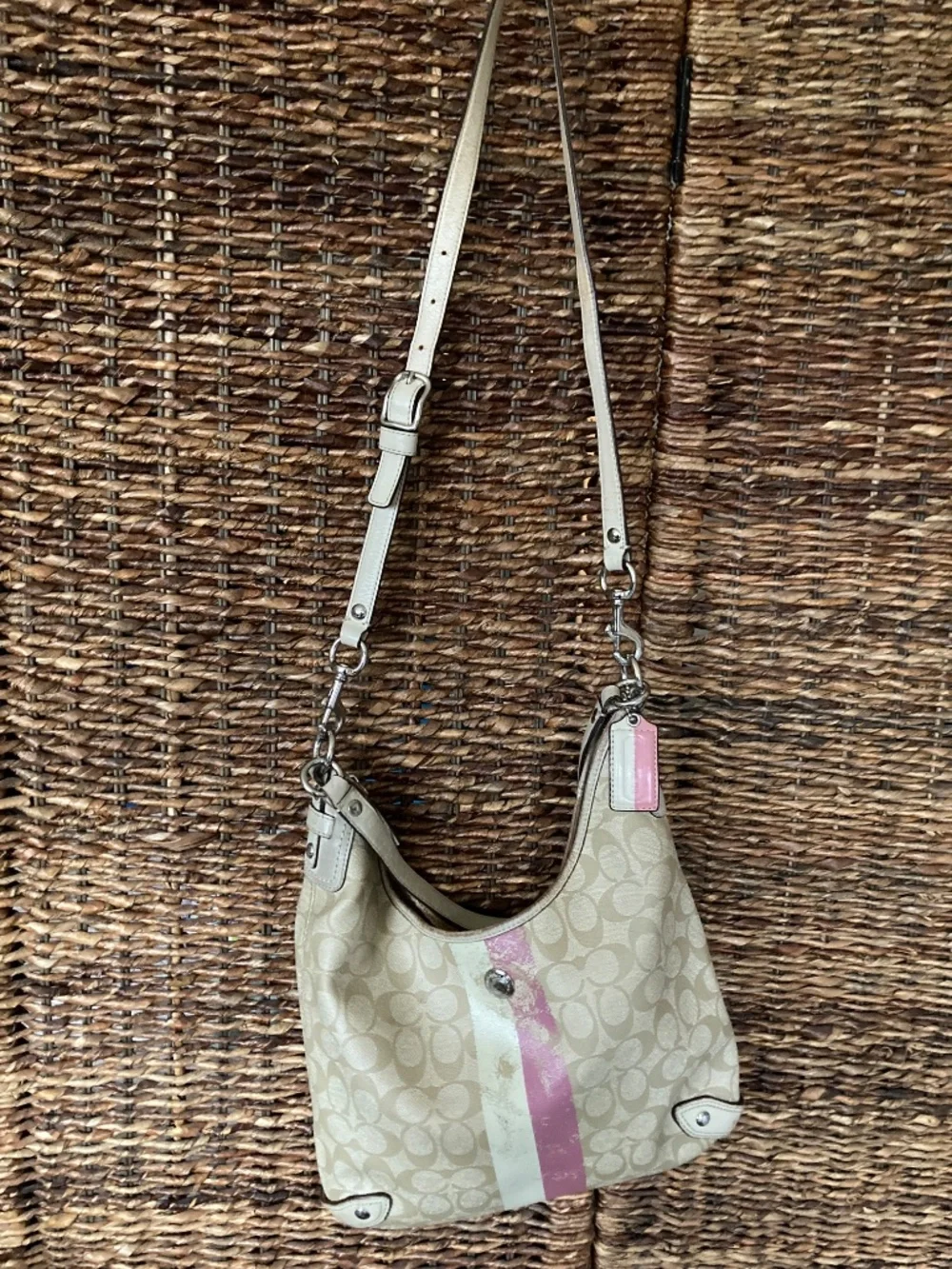 Coach Hobo Shoulder/Crossbody bag, Pink/White stripe